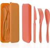 Cuayaes Set di posate da viaggio con custodia, 2 set di posate in plastica riutilizzabili, uso quotidiano, set di posate da campeggio per picnic all'aperto (giallo + arancione)