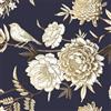 FunStick Carta da Parati Floreale Nera e Oro Carta da Parati Uccellini e Fiori Pellicola Adesiva Fantasia Floreale Blu Navy Carte Adesiva Fiori per Mobili Rotolo Adesivo per Mobili Cucina 44.5CM×3M