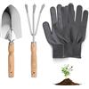 DYMHQ 2 Pezzi Set Piccola Pala e Forchetta di Piantare in Acciaio Inossidabile, Kit Regalo di Attrezzi Manuali di Trapianto di Giardinaggio, Cazzuola Manuale da Giardino con Manico in Legno Guanti per Fiore