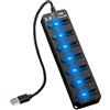 Oupdate Hub 5Gbps Con 7 Porte USB 3.0, Multiple Con Interruttori Separati per PC, Laptop, e Dispositivi, Porta Multipla Con Cavo da 26 cm, Splitter Con LED