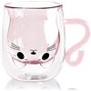 TULEBOLIAN Tazza Gatto,Tazze per Gatti Carine con Manico,Doppia Parete Vetro,Carino gatto tazze,Tazzine da caffè,per le donne ragazze amanti dei gatti (Rosa)