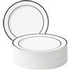 Matana 25 Piatti in Plastica Bianca Premium con Bordo Nero, 26cm - Eleganti, Resistenti e Riutilizzabili - Matrimoni, Compleanni, Battesimi, Natale, Barbecue, Feste