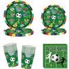 Oirigaga Set di stoviglie per feste di calcio, 80 pezzi di carta con piatti di carta, tovaglioli di carta verde, piatti e bicchieri, decorazione da tavolo, accessori per 20 ospiti