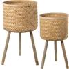 DRW Set di 2 vasi in legno naturale 35 x 63 cm e 30 x 55 cm