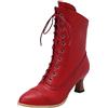 Generisch Stivaletti stringati da donna foderati eleganti stivaletti invernali in pelle vintage vittoriana stivali da donna con lacci steampunk alla caviglia stivali con tacco con cerniera a mezza altezza, Z01