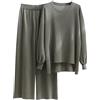 HEONSATI Tuta di Lana da Donna Elegante Completo Due Pezzi in Maglia Comodo Completi Pullover Top Girocollo e Pantalone a Gamba Larga in Vita Complete Training a Metà Autunno Sportswear Lavorati Leggera
