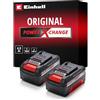 Einhell Originale PXC Twin Pack 4,0 Ah Batterie, 18 V, Per tutti i dispositivi Power X-Change, Gestione dinámica della batteria, cicli di ricarica ada), Confezione da 2, nessun caricabatterie