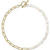 HMOOY Collana con Catena di Perle e Oro 18 Carati - Mezza Catena Placcata, Clip, Maglie Cubane - Gioielli alla Moda per Donna e Uomo