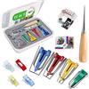 ZAWTR Bias Tape Maker Set, Attrezzo per Sbieco con Piedini per Macchina da Cucire, Sewing Clips, Punteruolo per Cucire, Spilli con Testa, 60 pezzi Kit Cucito Bias Binding Maker Quilting and Patchwork Tools