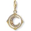 Thomas Sabo Ciondolo in Argento Sterling Placcato Oro con Zirconi e Pietra di Vetro e Spinello Sintetico, Luna, Oro, Ciondolo a forma di luna color oro con pietre colorate