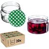 KADAX Piccoli vasetti per conserve da 250 ml, con coperchio, ermetici da regalare, mini barattoli per miele e spezie (20 pezzi, a quadretti verdi)