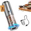 CIRCLE JOY Ricaricabile Macinapepe Elettrico in Acciaio Inossidabile con Contenitore Trasparente da 95ml, Luce LED Bianca, Grossolanità Esterna Regolabile e 2 Velocità di Macinatura, Argento