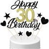 Conruich Decorazione per Torta di Compleanno 30 anni Uomo Donna, Cake Topper Happy 30th Birthday Oro Nero, Torta Torta Stella Cuore Nero per Decorazione Festa 30 anni Compleanno Donna Uomo