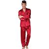 CHICHL DEBAIJIA Pigiama Uomo Pigiami Accappatoio Camicie da Notte Biancheria da Notte Seta Set Pantaloni Vestaglia Manica Lunga (Rosso-XL)
