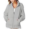 Generico Felpa Donna con Zip Senza Cappuccio Lungo Hoodie Donna Elegante Loose Caldo Casual Pullover Donna Invernale Manica Lunga Classica Cappotto Donna Sportiva Colletto Rialzato (Grey, XL)