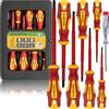 BLOSTM Set di cacciaviti isolati - Set di 8 cacciaviti elettrici testati VDE fino a 1000 V, set di cacciaviti per elettricisti con punta nera temprata con punta magnetica, design anti-rollio