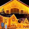 OPAHUTER Solare Ghiacciolo Tenda Luminosa, 3M 128LEDs Luci Cascata da Esterno con 8 Modalità, Impermeabile Luci Cascata Catene, Telecomando, Natale Cascata Luci per Giardino Finestra Balcone