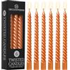 DECO EXPRESS Candele Lunghe Spirale, Set da 6 Candele Antigoccia Contorte, Lunga Durata, Non Profumato per Decorazione Casa, San Valentino, Festa della Mamma (Arancione Metallizzato, Set da 6)