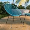 DEGHI Poltrona da giardino in metallo nero rivestita in corda azzurro - Kalimba