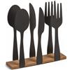 MIJOMA Portatovaglioli in metallo nero con design posate con fondo in legno 16,5 x 4 x 16,5 cm - Portatovaglioli decorativi per cucina, tavolo da pranzo e bar - Adatto per tutte le dimensioni dei
