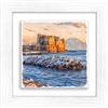 Lupia - Quadro moderno con paesaggi e localismi italiani, Ceramica e Stampa Rilievo, Cornice Legno Shabby Modern bianca, Decorazione Parete, Quadretti Soggiorno 29x29 cm NAPOLI MARE SCOGLIO CASTELLO