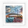 Lupia - Quadro moderno con paesaggi e localismi italiani, Ceramica e Stampa Rilievo, Cornice Legno Shabby Modern bianca, Decorazione Parete, Quadretti Soggiorno, 29x29 cm, PESCARA PONTE SUL MARE