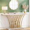Tribesigns Tavolo consolle dorato, 150 x 29,5 x 80 cm, moderno tavolo d'ingresso con base in metallo a griglia per ingresso, corridoio, ingresso, soggiorno (Bianco)