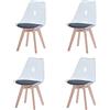 EGOONM Set di 4 Sedie da Pranzo Stile Nordico, Trasparente da Ufficio e Cucina (Nero-PU)