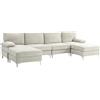 HOMCOM Divano Componibile 4 Posti con 2 Poggiapiedi e Cuscini per Braccioli e Schiena, Divano con Penisola in Tessuto effetto Ciniglia, 313x149x88 cm, Bianco Crema