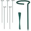 Relaxdays Supporto per Piante Rampicanti, Set da 6 Sostegni Piantine, Anello e Legacci per Rose e Fiori, 60 cm, Verde, Acciaio