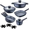 MasterPRO Indigo | Set da 10 pezzi | 3 padelle da 20, 24 e 26 cm, casseruola da 16 cm, casseruola bassa da 28 cm, padella e wok da 28 cm | in alluminio pressofuso | induzione | nero