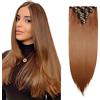 Elailite Extension Capelli Clip Lisci 8 Fasce Separate Full Head Fibre Hair Sintetici Finti Calore Resisitente Posticci Donna 58cm 140g # Castano Ramato Chiaro