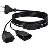 AXFEE 2M Cavo di Prolunga, 250V Maschio a Femmina 1 a 2, Nero | Cavo di Alimentazione di Prolunga, Spina Europea per TV PC Computer Monitor Beamer Elettrodomestici Lampa