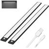 Klighten 2 Pezzi 60cm Luce Led Sottopensile Cucina Ricaricabile, Luce Armadio con Sensore di Movimento, 113 LEDs, 3 Modalità, 3200mAh, Led Armadio Magnetica, Bianco freddo 6000K, Noir