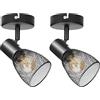 Dehobo Faretti Led Interno, Faretti da Soffitto Orientabili 2 pezzi, Faretti da Muro Nero E14, Lampadario Faretti con Paralumi in Rete Metallica Vintage per Cucina Cameretta Soggiorno (Nessun Bulbo)