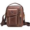pundarika Borsello Uomo in Vera Pelle - Tracolla Crossbody e Borsa Messenger Marrone con Tracolla Regolabile