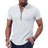 OEAK Camicia Uomo Lino Camicia Estiva Casual Maniche Corte Camicia Coreana Uomo Comoda Camicia Elegante in Lino o Cottone Fresca Tinta Unita, Bianco, XL