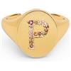 SINGULARU - Anello Personalizzato Signet Letter Colors. Ottone con Finitura Placcata Oro 18Kt. Anello con Motivo Lettera e Zirconi Colorati. Gioielli da Donna. Lettera P