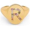 SINGULARU - Anello Personalizzato Signet Letter Colors. Ottone con Finitura Placcata Oro 18Kt. Anello con Motivo Lettera e Zirconi Colorati. Gioielli da Donna. Lettera R