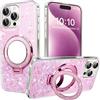 IMEIKONST Brillantini Cover Compatibile con Samsung Galaxy S24 Ultra con Specchio Anello Kickstand, Trasparente Glitter Morbido TPU Protettiva Antiurto Custodia per Samsung S24 Ultra. Rosa DJJ