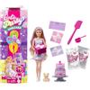 Barbie Party Surprise - Birthday Bows, bambola con 10 accessori a sopresa, effetto cambia colore e decorazioni per la torta, giocattolo per bambini, 3+ anni, JFG70