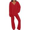 Generic Set da 2 pezzi da donna elegante inverno - Homewear - Set caldo - Tuta da jogging in cotone due pezzi con scollo a V a maniche lunghe comodo tuta per il tempo libero, Colore: rosso, XXXL