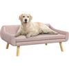 PawHut Divano per Cani Divano per Gatti con Schienale, Divano per Cani con Gambe in Legno, Divano per Animali Domestici con Cuscino, Letto per Cani di Taglia Media e Grande, Velluto, Rosa, 102 x 58,5