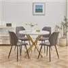 DEYARNA HOME Tavolo da Pranzo Moderno di Metà Secolo con 4 Sedie in Tessuto di Lino - Design Elegante con Gambe in Metallo Massiccio, Ideale per la Cucina e la Sala da Pranzo (Bianco/Oro+Grigio)
