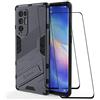 GOGME Cover per Oppo Find X3 Neo + 2 Vetro Temperato, Custodia a 360° Antiurto Antigraffio PC Posteriore + Interno in TPU agli Urti Protezione + Parentesi Pieghevole Custodia grigio