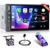 Inefala Autoradio Bluetooth 2 Din Compatibile con Wireless Carplay Android Auto 7 Pollici Touchscreen Stereo Auto Supporta Bluetooth/Mirror Link/FM AM RDS Radio/USB/Tipo-C/EQ con Telecamera Posteriore