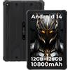 HOTWAV R8 2025 Rugged Tablet 10.1 pollici Android 14 Tablet PC Robusto 10800mAh, 12GB+128GB Octa-core 1TB Espandibile IP68/69K Tablet Impermeabile 13MP 4G Dual SIM 5G WiFi Face ID/OTG/GPS