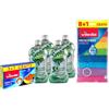 FEI FAN Set Per La Pulizia: 4x Detergente Piatti a Mano Concentrato Limone 500ml + Spugna Ondattiva Milleusi Colors 3+1 + Panni in Microfibra, Multicolore, 30x 30 cm