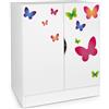 leomark Mobiletto moderno bianco - motivo FARFALLE - mobili per la cameretta dei bambini, armadio, cassettiera, ripiani regolabili in altezza, dimensioni: 60 x 42 x 78 cm.