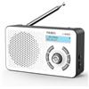 PRUNUS J-408 DAB Radio Portatile Ricaricabile, Radio Digitale Bluetooth, Mini Radiolina Portatile FM Supporta Batterie Sostituibili (AAA) con Jack, Doppia Sveglia per Camminare, Pescare (Bianco)